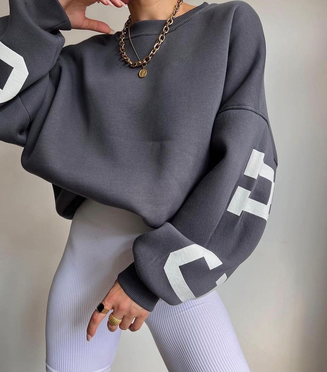 Sweaters de manga larga en espesas de impresión fría para mujeres