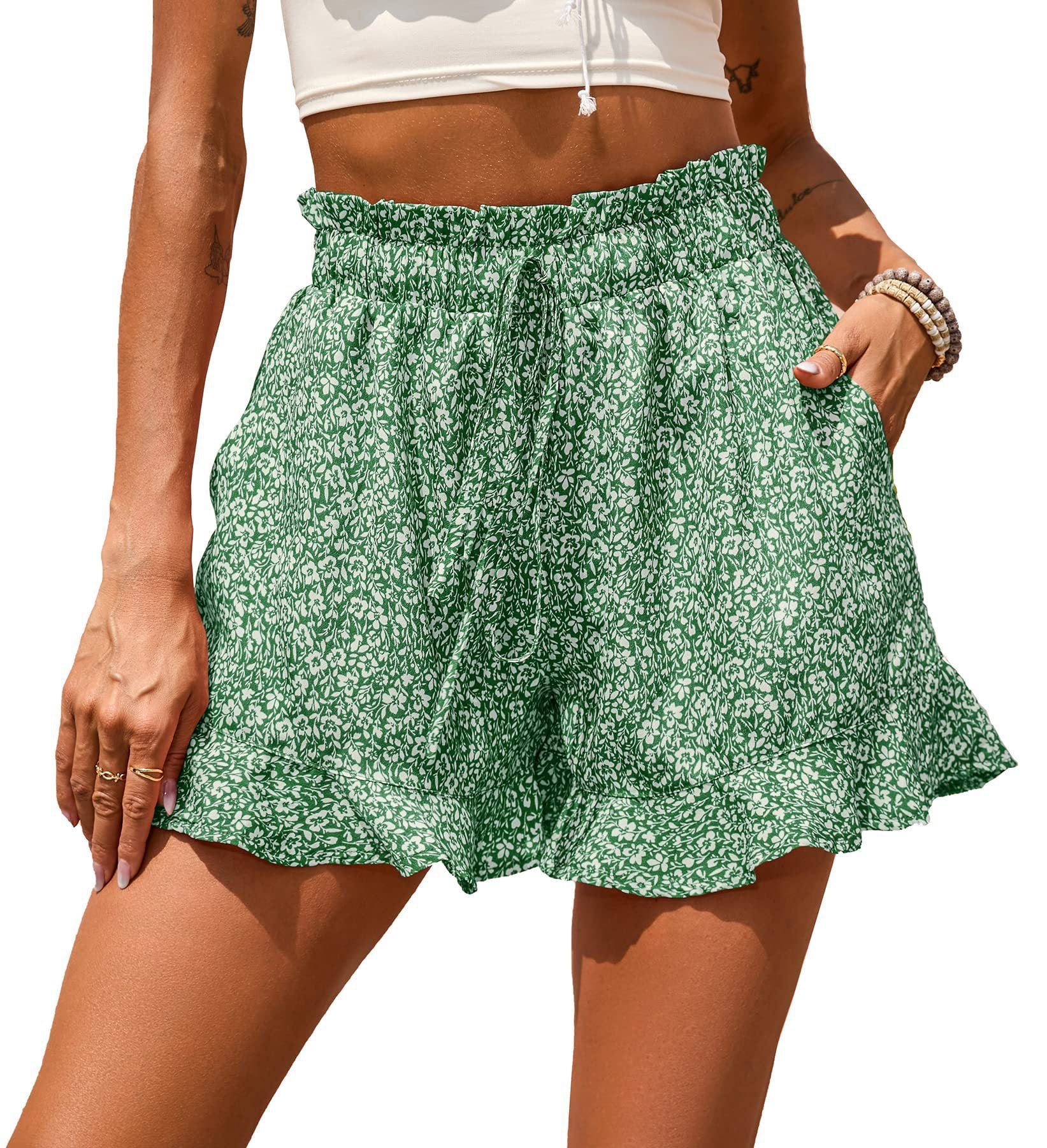 Women's Summer Chiffon Casual Pocket Floral Shorts
