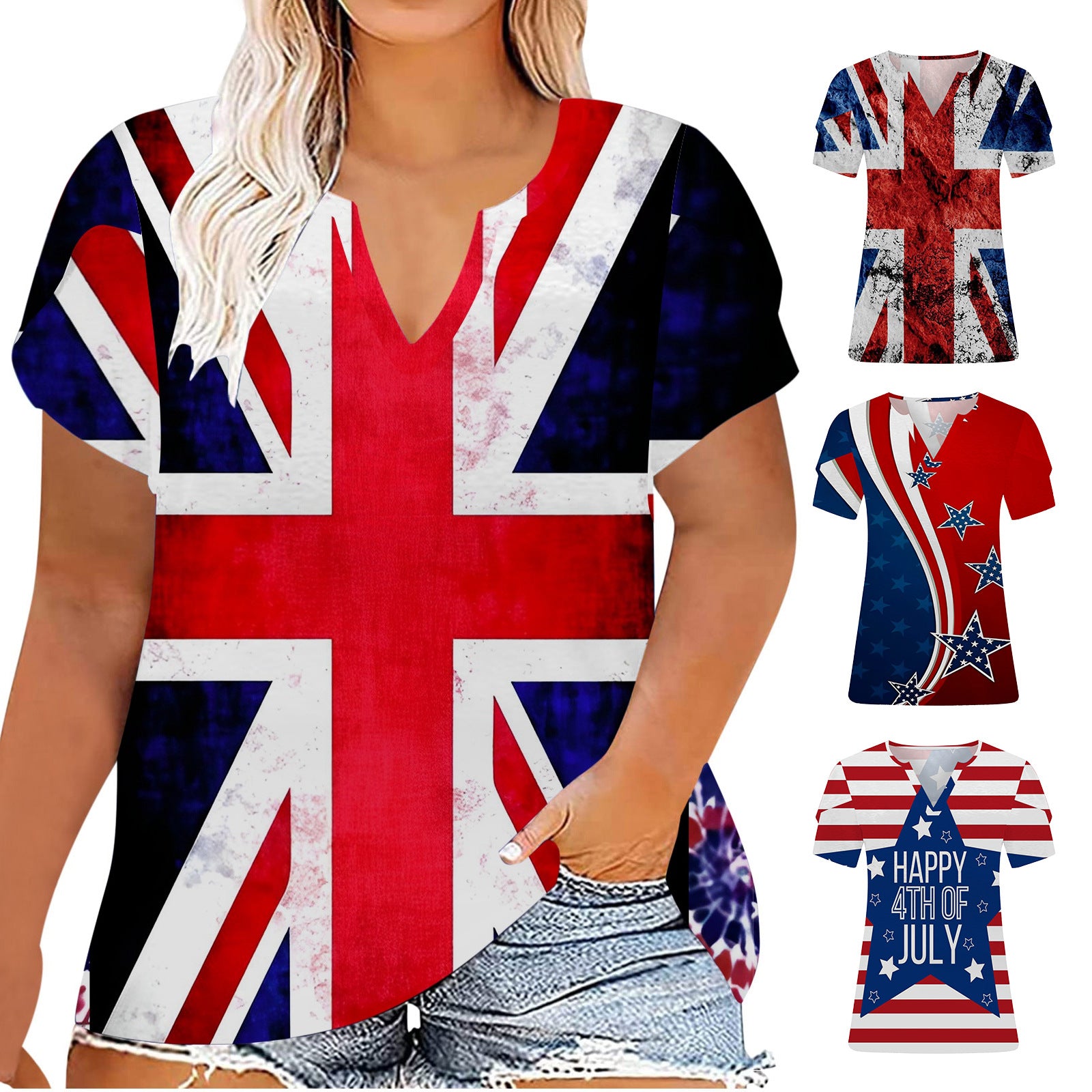 Women's Independence Day Printed Summer Short-sleeved T-shirt Plus Size