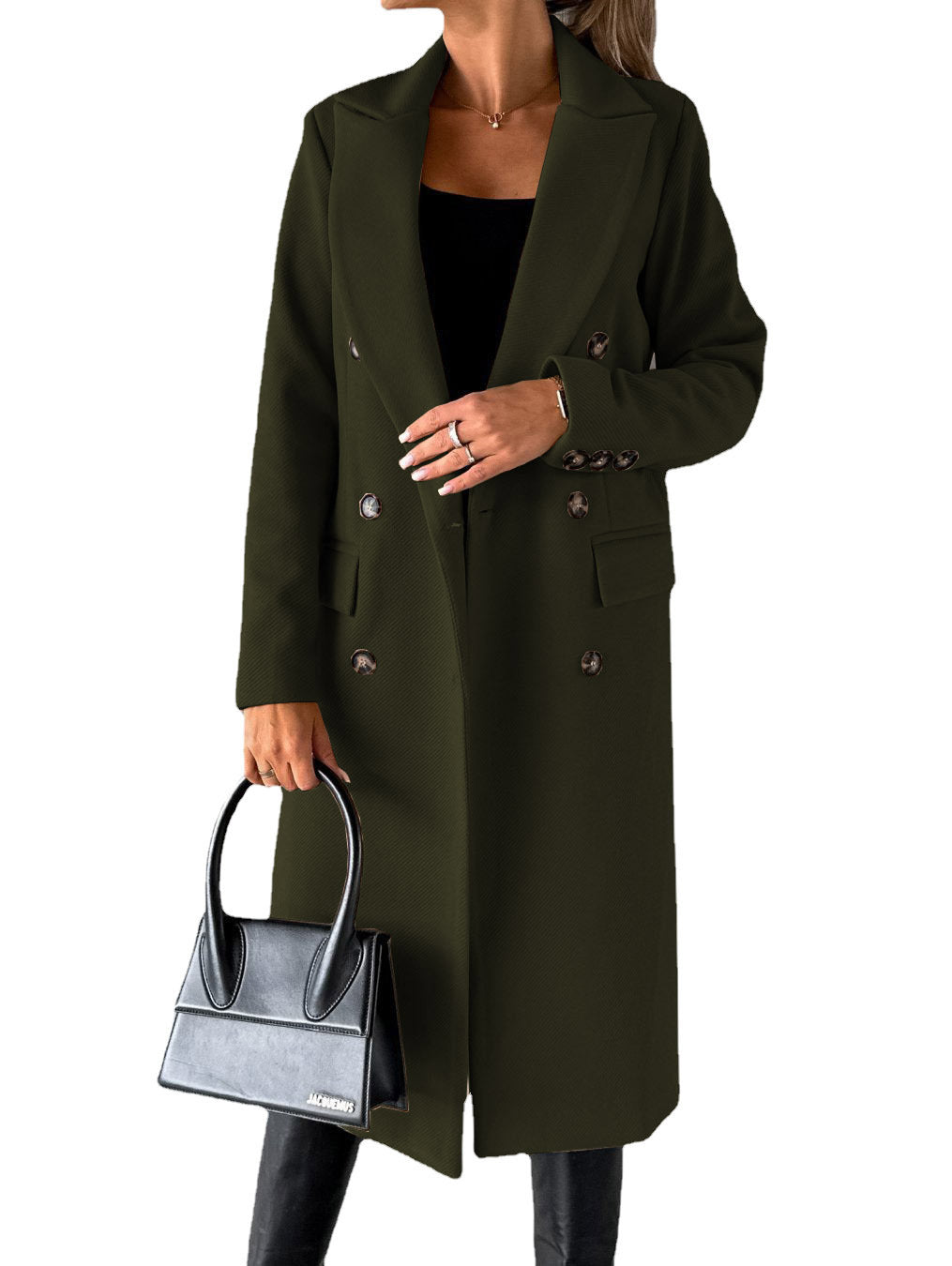 Women's Spring Woolen Solid Color Long Sleeve Double Coats