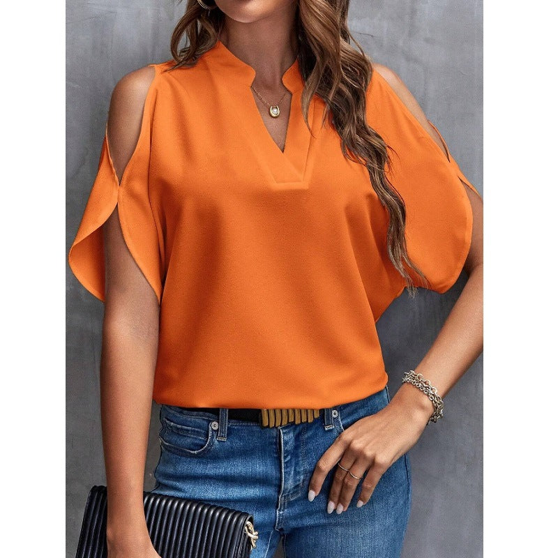 Women's Summer Solid Color Loose Chiffon Shirt Blouses