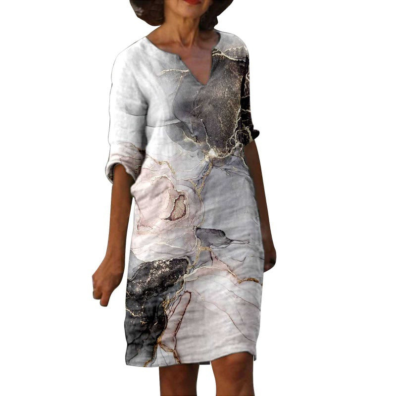 Women's Fashion Painting Printed Half Sleeve Mid-length Dresses