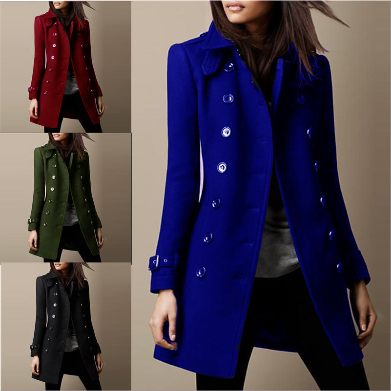 Women's New Double Breasted Casual Woolen Coats