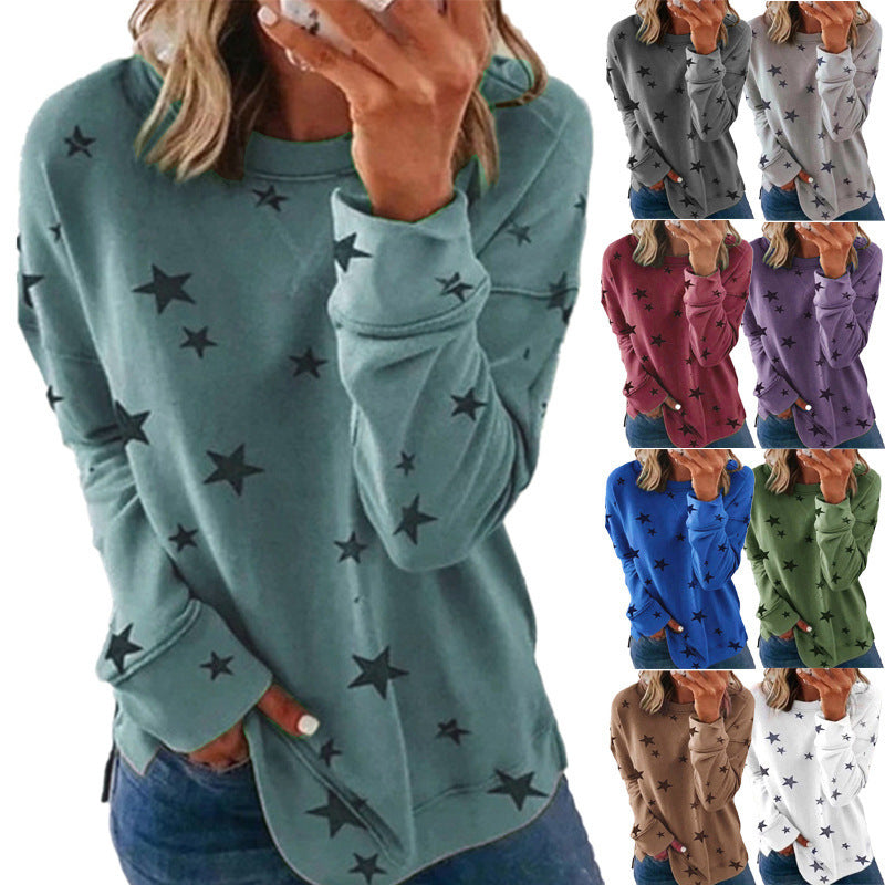 Women's Loose Oversized Long Sleeves T-shirt Printed Blouses