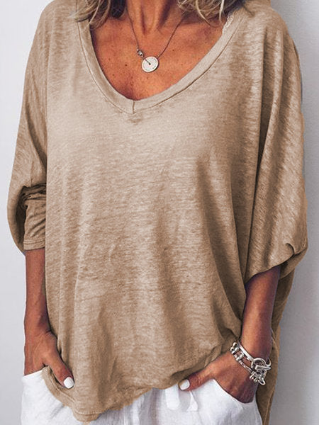 Leisure Women's Dress Peach Collar Batwing Sleeve T-shirt