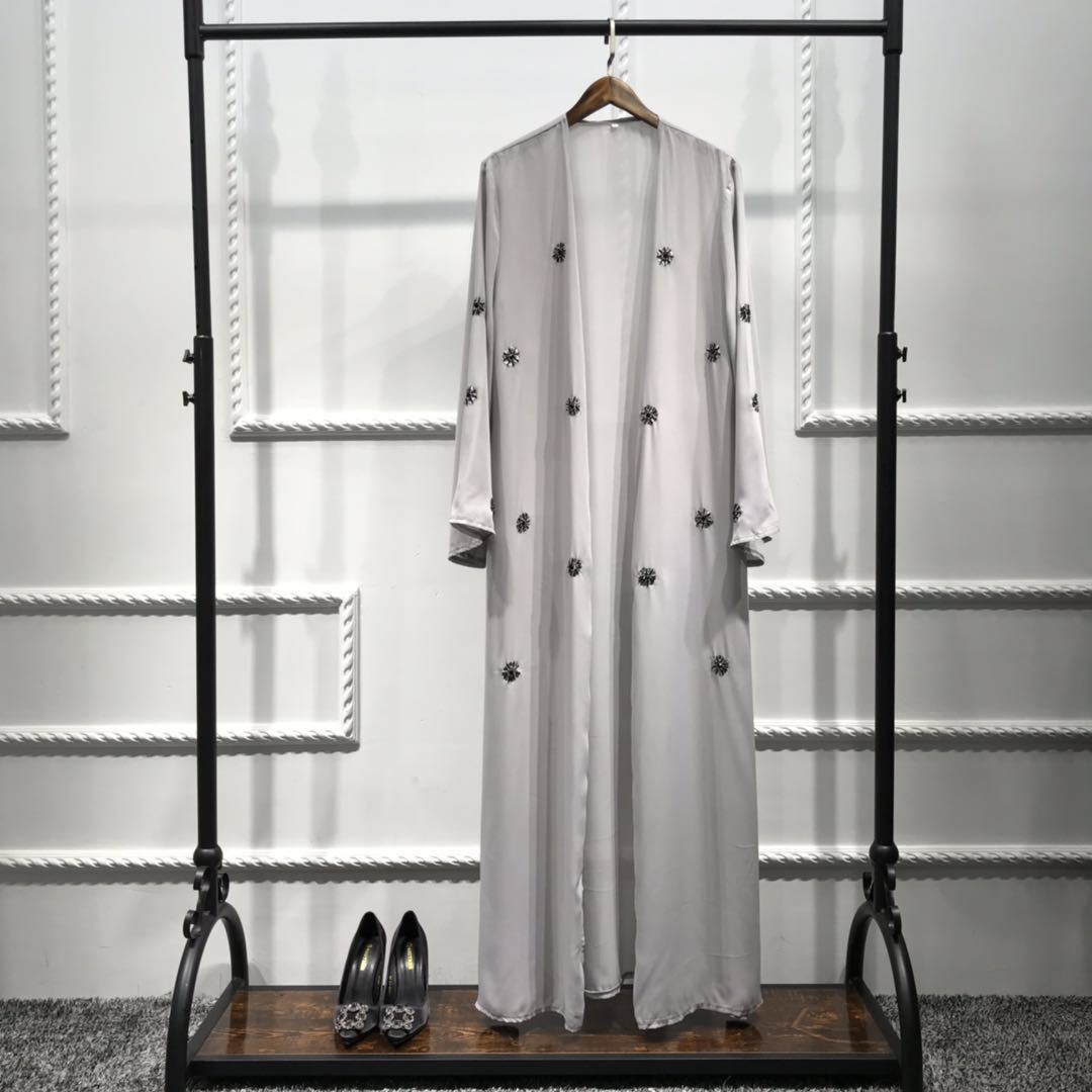 Women's Polyester Fiber Embroidered Beaded Cardigan Robe Dress