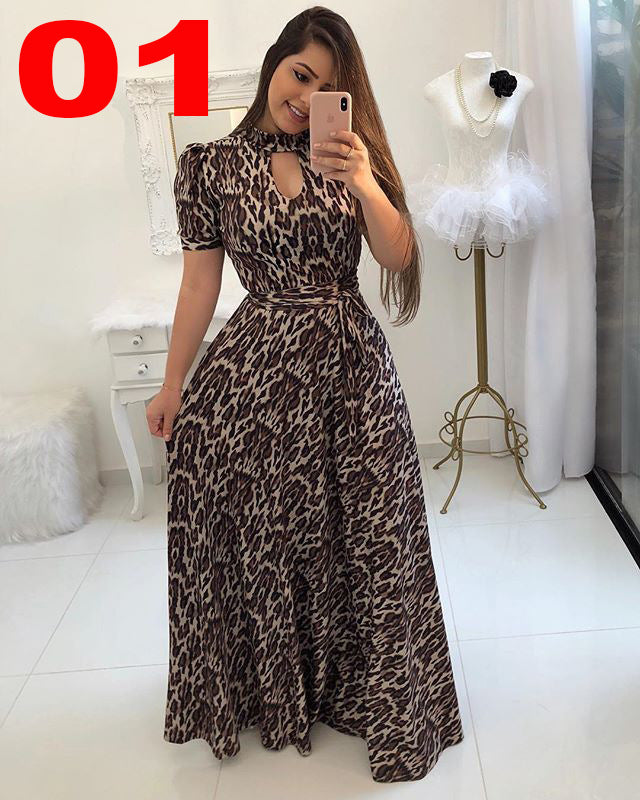 Sexy Fashion Short Sleeve Digital Printing Large Swing Dress