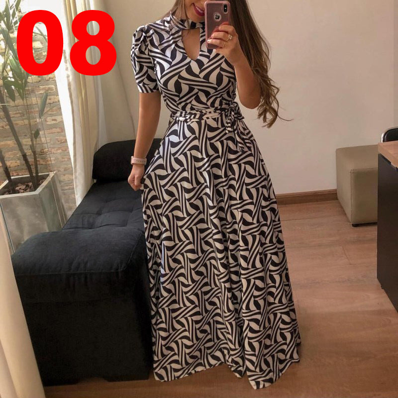 Seksowna moda cyfrowa z krótkim rękawem duża sukienka huśtawka