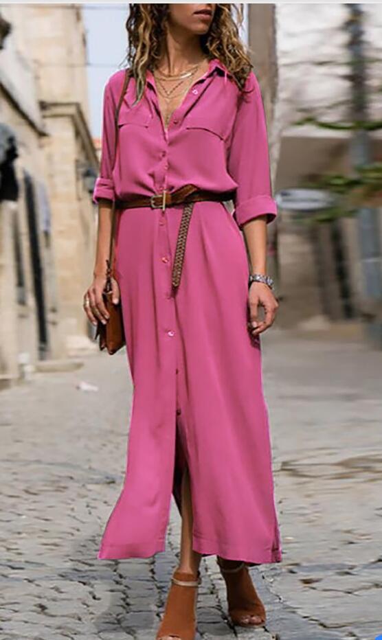 Classy Long Polyester Fiber Sleeve Color Belt Skirt