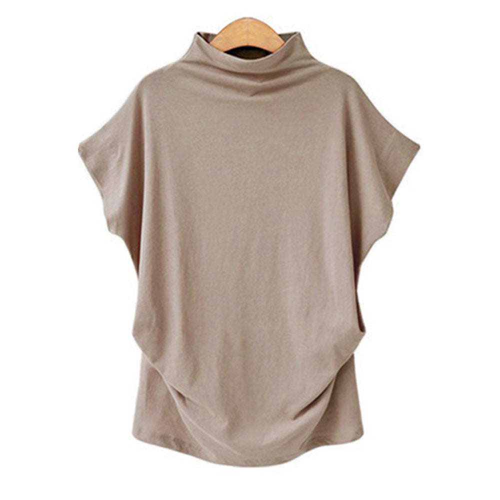 Large Size Women's Half Turtleneck Batwing Sleeve High Collar Solid Color Polyester Top