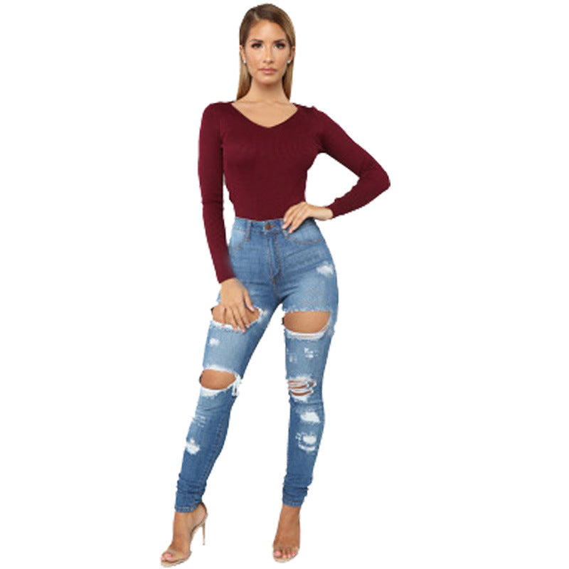 Beautiful Washed Women's Spring Ripped Denim Jeans