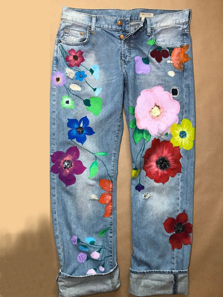 Kobietowe spodnie do drukowania mody wydrukowane dżinsowe spodnie