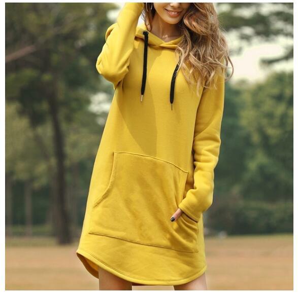 Plus Size Knitting Women's Loose Solid Color Pocket Long Sleeve Hoodie Dress