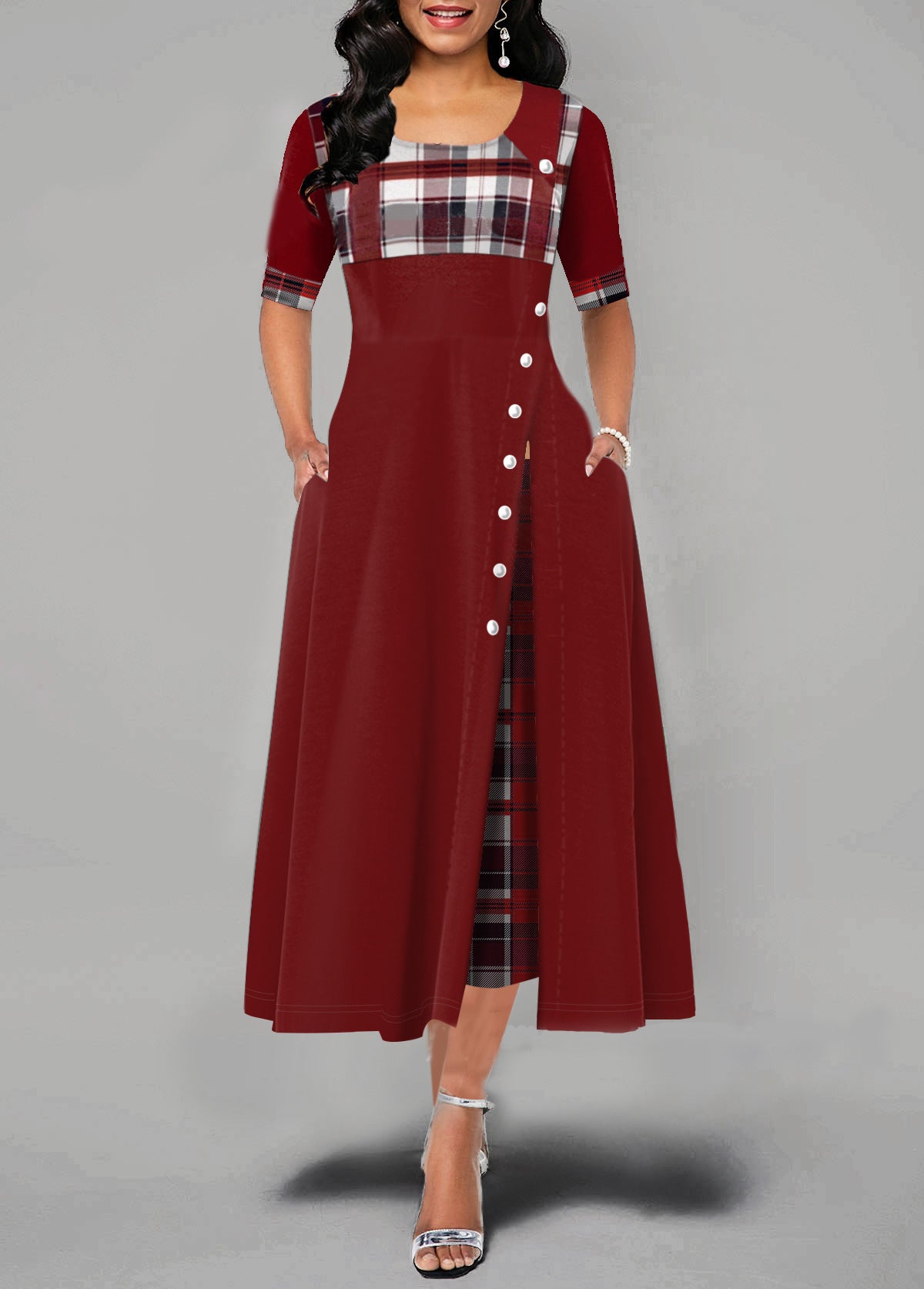 Summer Asymmetric Skirt Round Neck Color Half Sleeve Irregular Long Dress