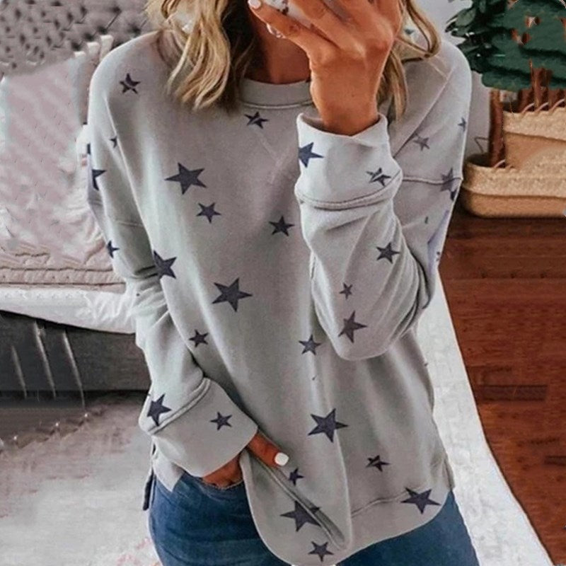 Autumn Printed Stitching Printing Plus Size Women's Top Long-sleeved T-shirt