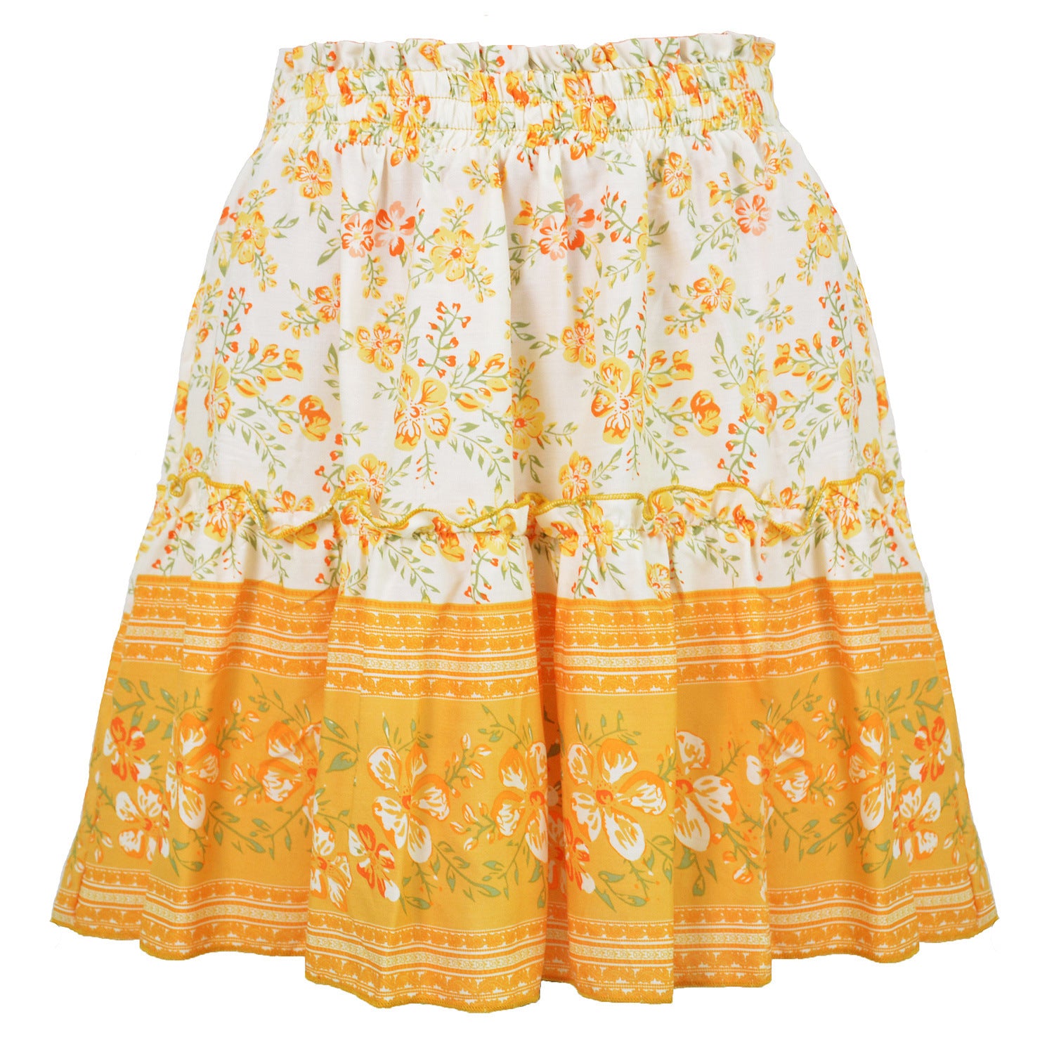 Women's Pleating Printed Short Bohemian Ruffled Skirt