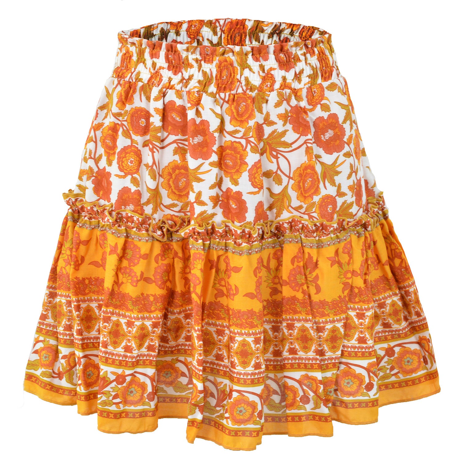 Women's Pleating Printed Short Bohemian Ruffled Skirt