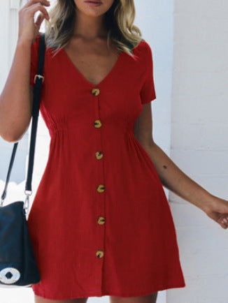 Mujer sólido sólido color hipster color en v conta delgada botón de ajuste delgado