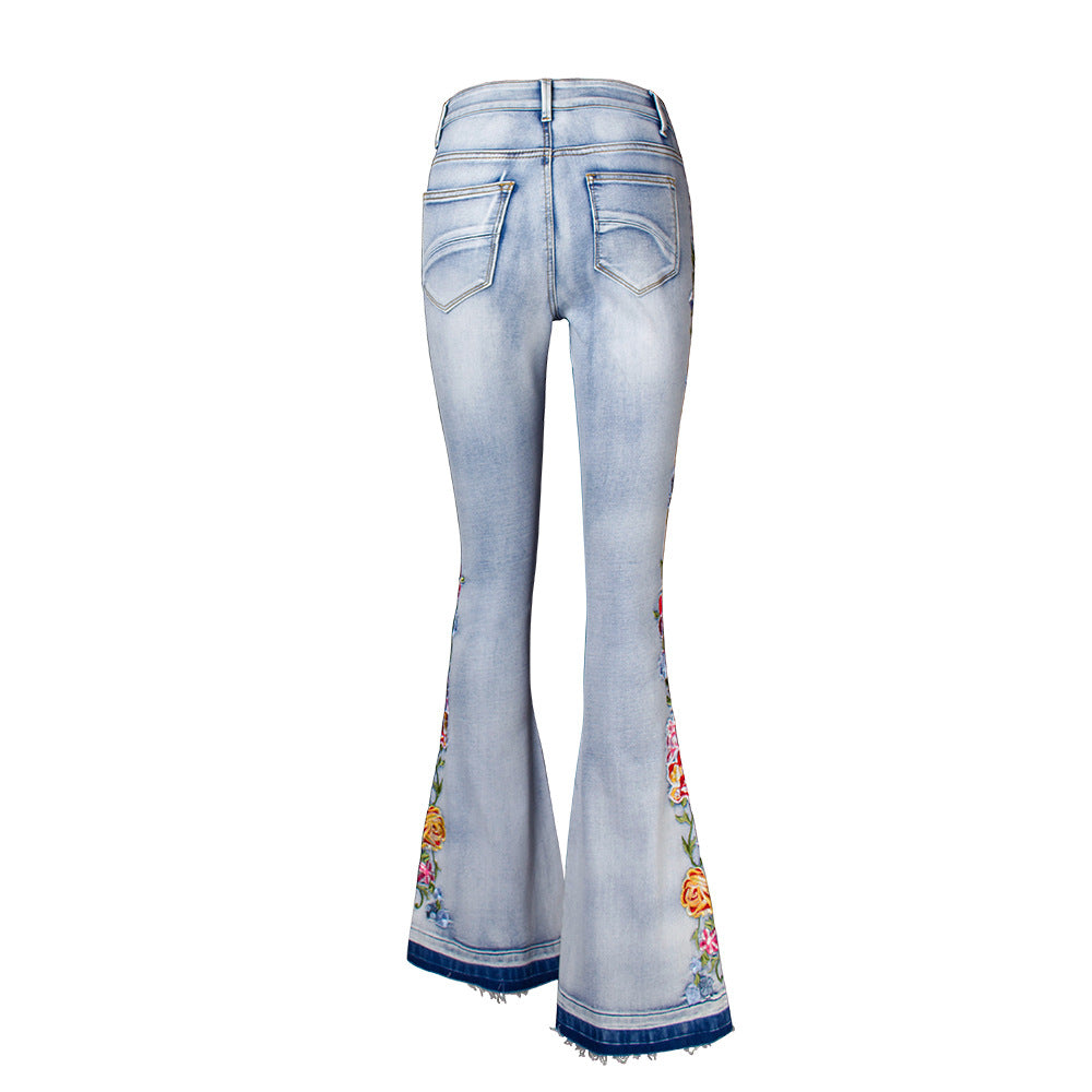 Ausgestellte Stickerei-Hose für Damen Street Hipster Bell-Bottom-Hose Plus Size Jeans