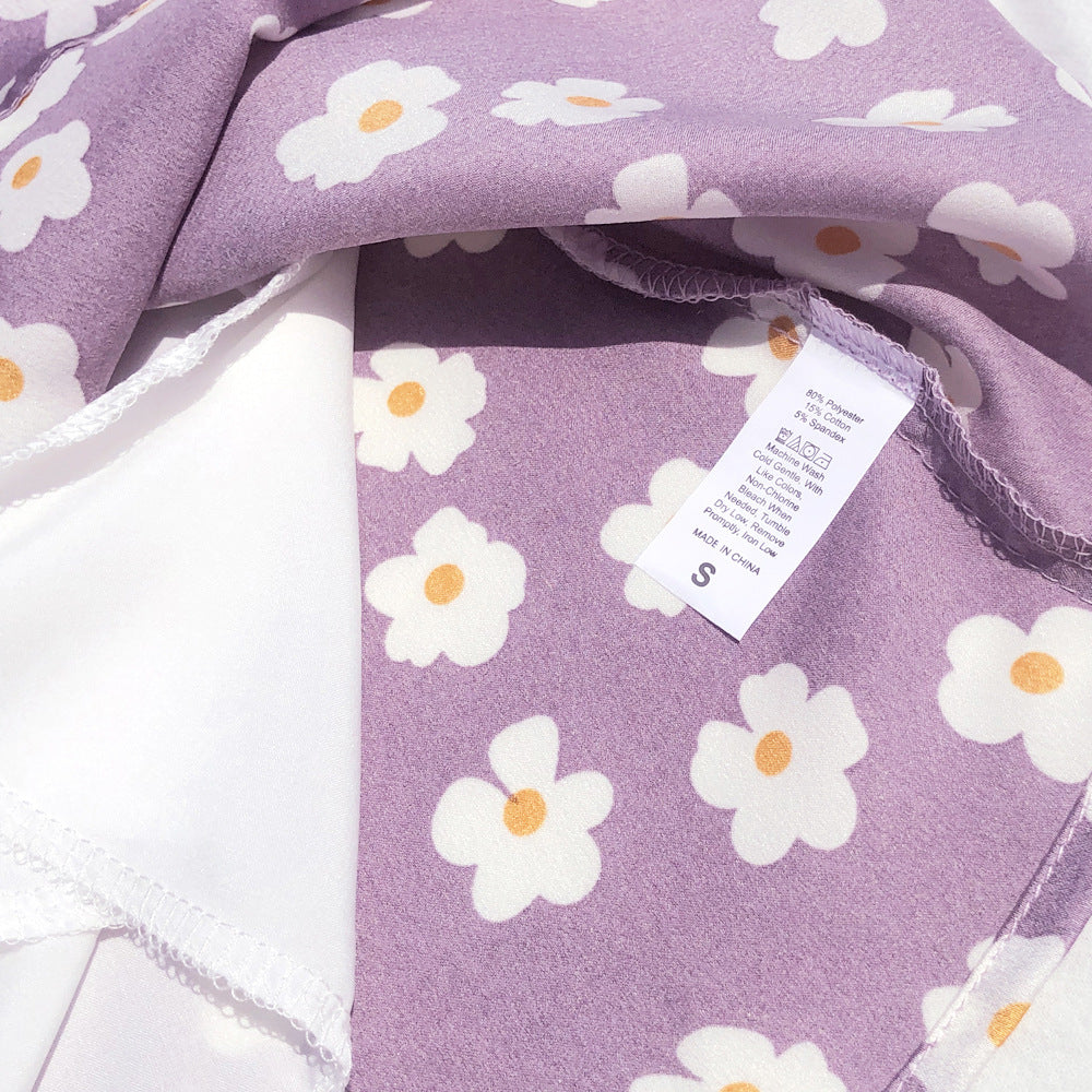 Women's Printing High Waist Satin Printed Short Pink Small Flower Leopard Skirt
