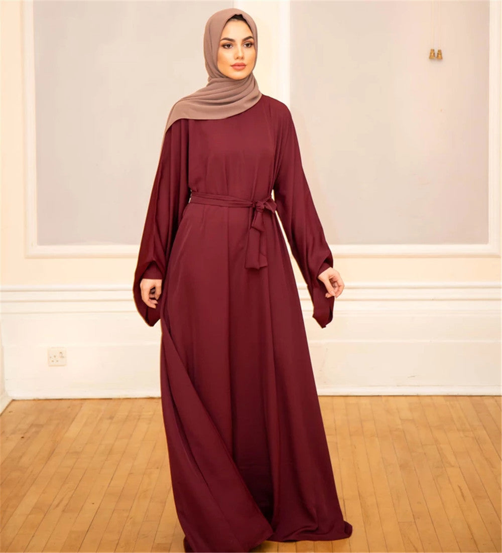 Round Neck Basic Solid Color Plus Size Robe Dress