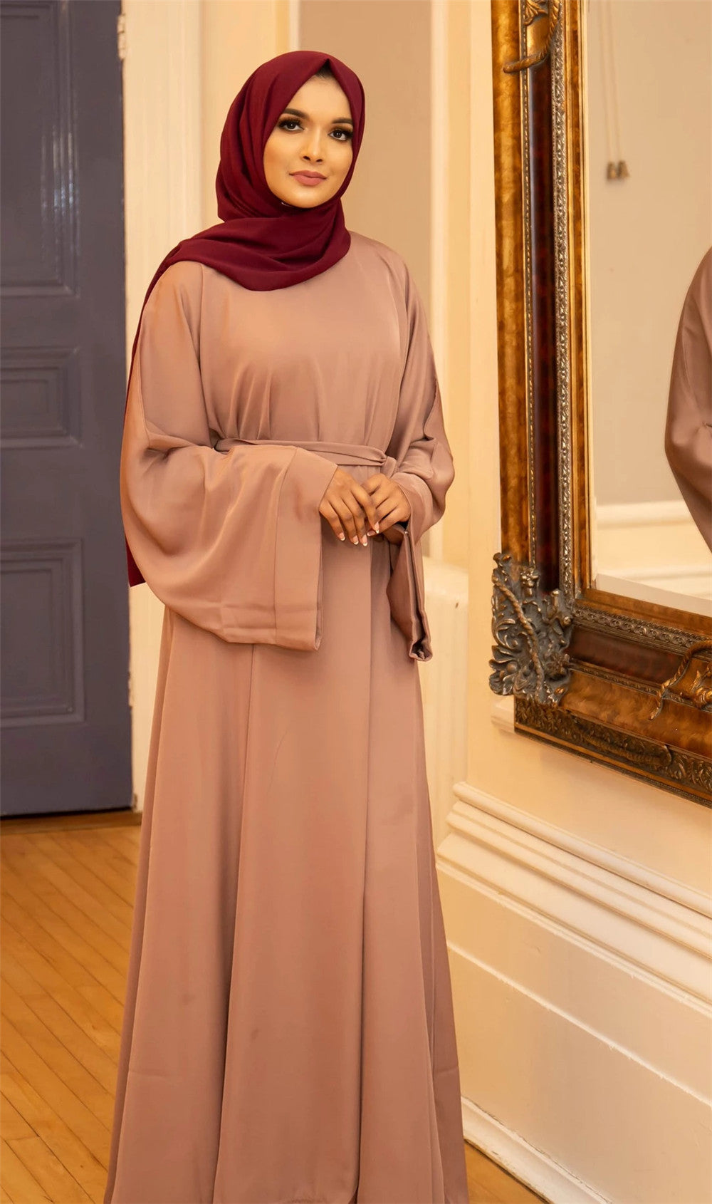 Round Neck Basic Solid Color Plus Size Robe Dress