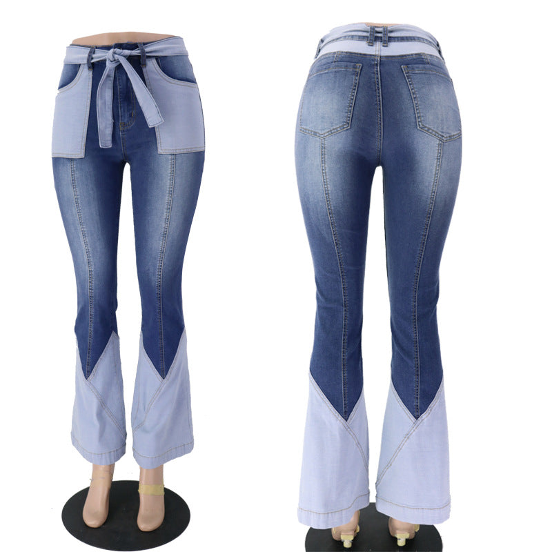 Butcut spodni dla kobiet retro z szwy z paskiem z szwy z dżinsowym bottomem