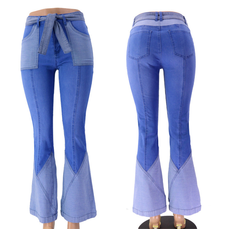 Bootcut-Hose Damen-Retro-Hosen mit hoher Taille und Gürtelnaht