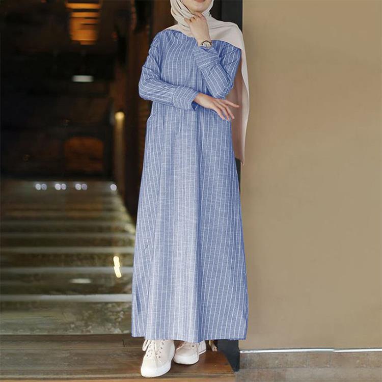 À la mode automne artistique manches régulières rétro femmes coton lin pull col rond jupe