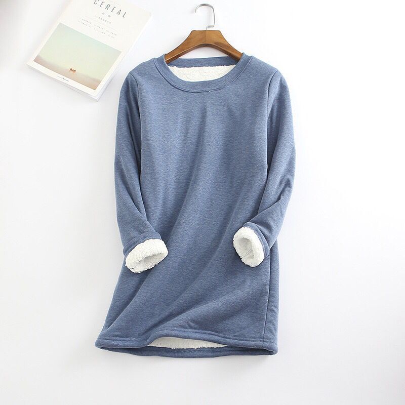 Padded Shirt Long Sleeve Women's Mid-length Thickened Large Size Fleece Slim Fit Warm Top
