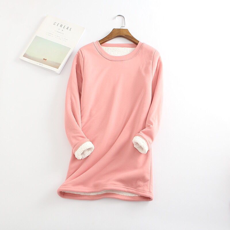 Padded Shirt Long Sleeve Women's Mid-length Thickened Large Size Fleece Slim Fit Warm Top