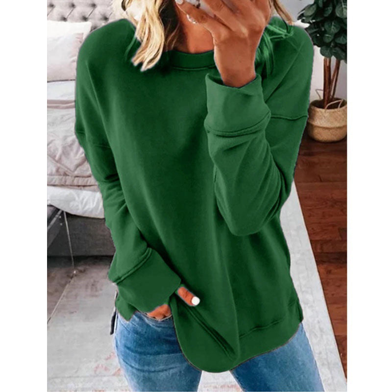 Damen-Pullover aus Baumwollmischung, locker sitzendes, einfarbiges, langärmliges T-Shirt