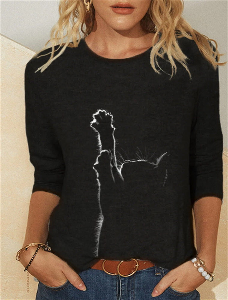Women's Knitted Long-sleeved Animal Print Leisure Round Neck Casual T-shirt