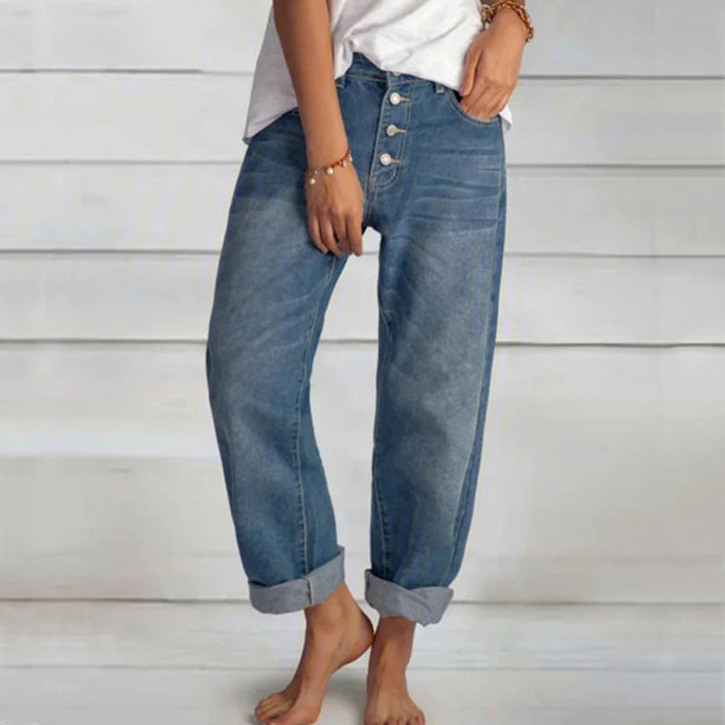 Luźne pranie proste, cienkie dżinsowe spodnie damskie