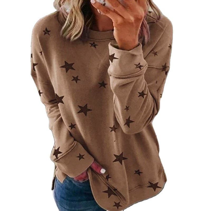 Herbst Bedrucktes Nähen Drucken Plus Size Damen Top Langärmliges T-Shirt