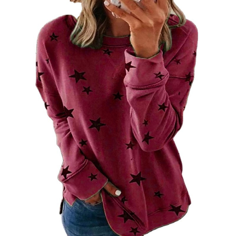 Camiseta de manga larga para mujeres de imprenta de costura impresa en otoño