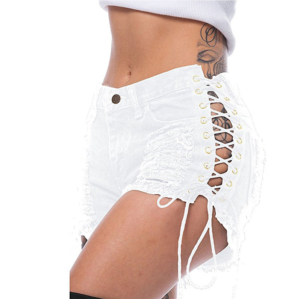 Hosen-Denim-Shorts mit Riemen und zerrissenen elastischen Damen