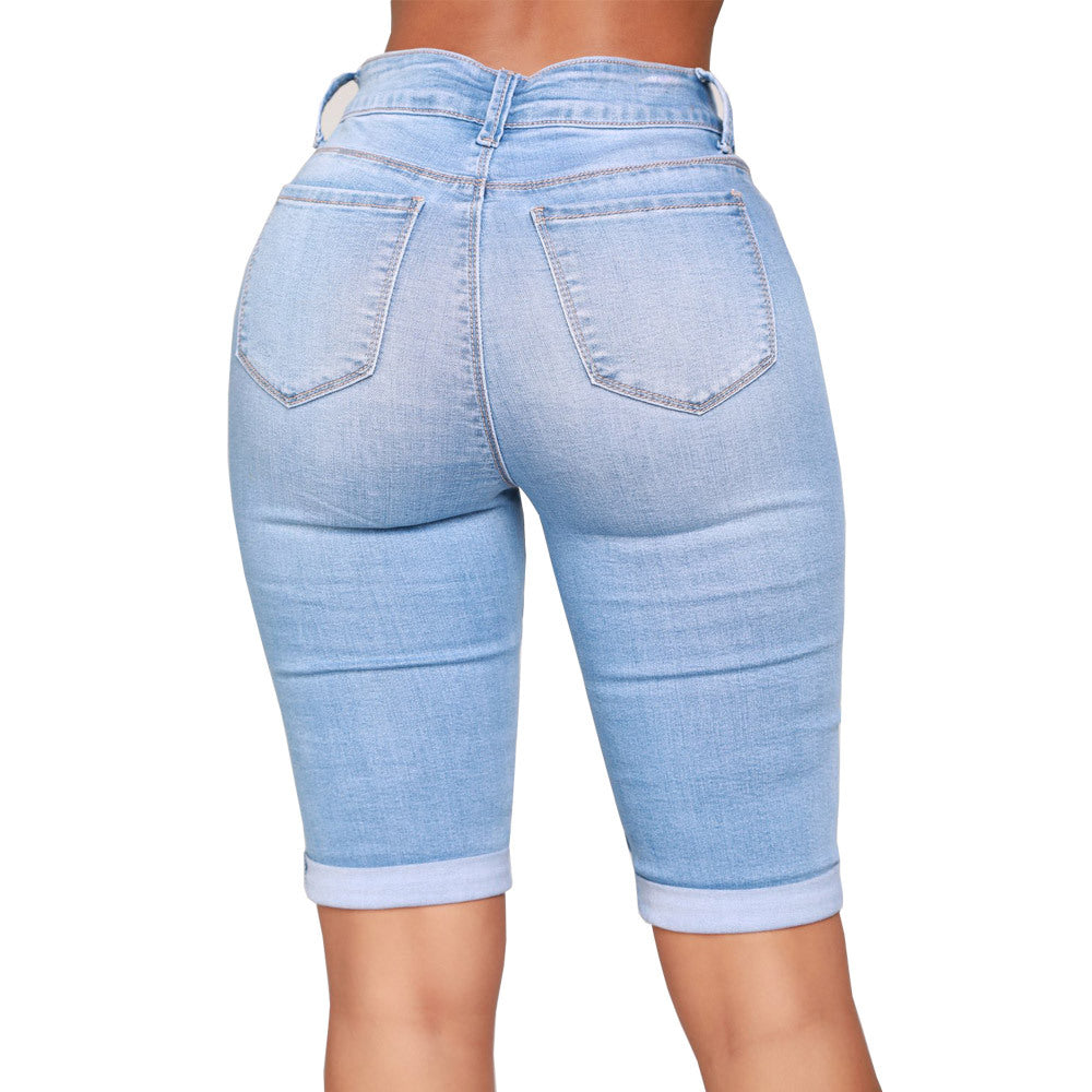 Temperamento comuta calça jeans de jeans esticada feminina