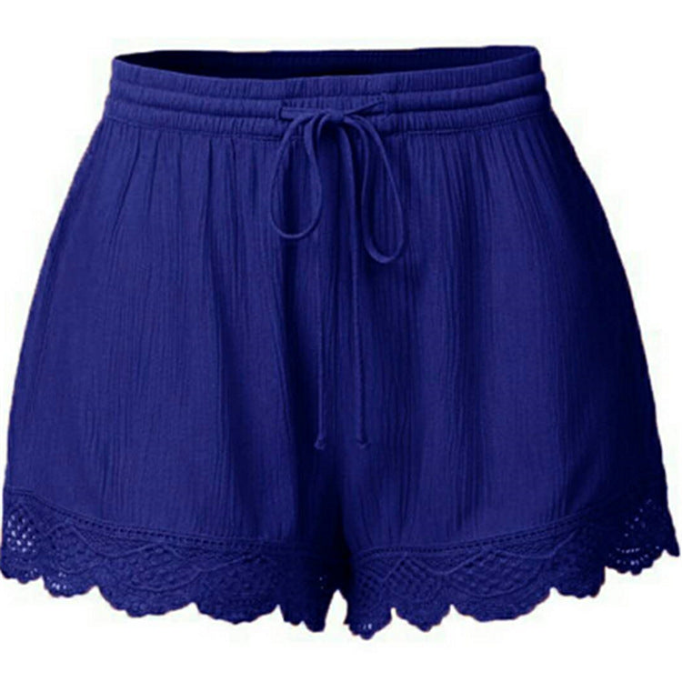 Cânhamo feminino misturado no verão de cor de renda sólida shorts casuais