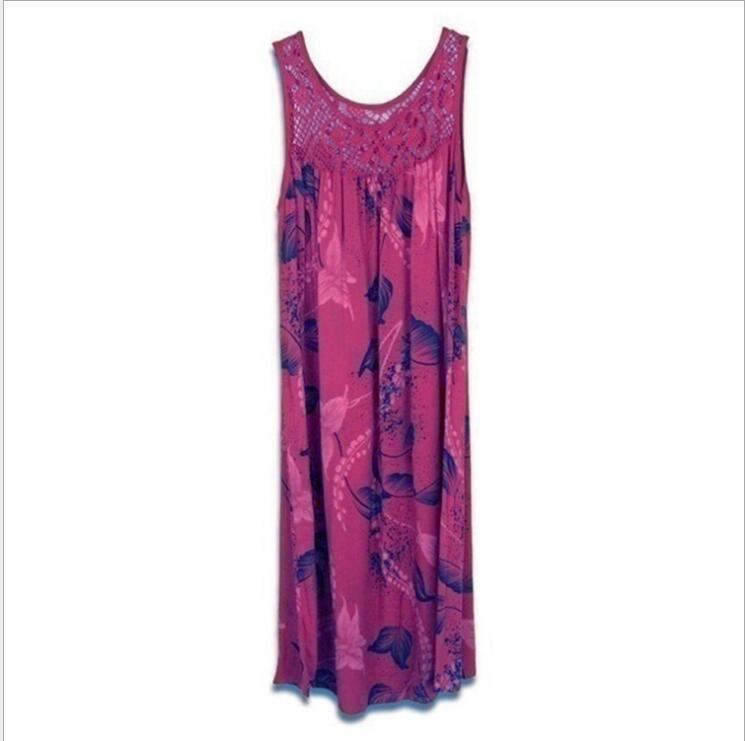 Women's Lace Stitching Cotton Blend Printing Sleeveless Swing Dress