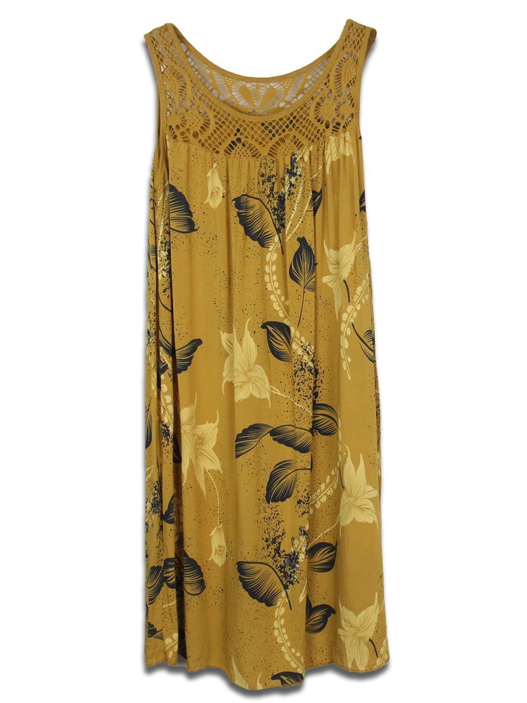 Robe trapèze sans manches en mélange de coton avec coutures en dentelle pour femmes