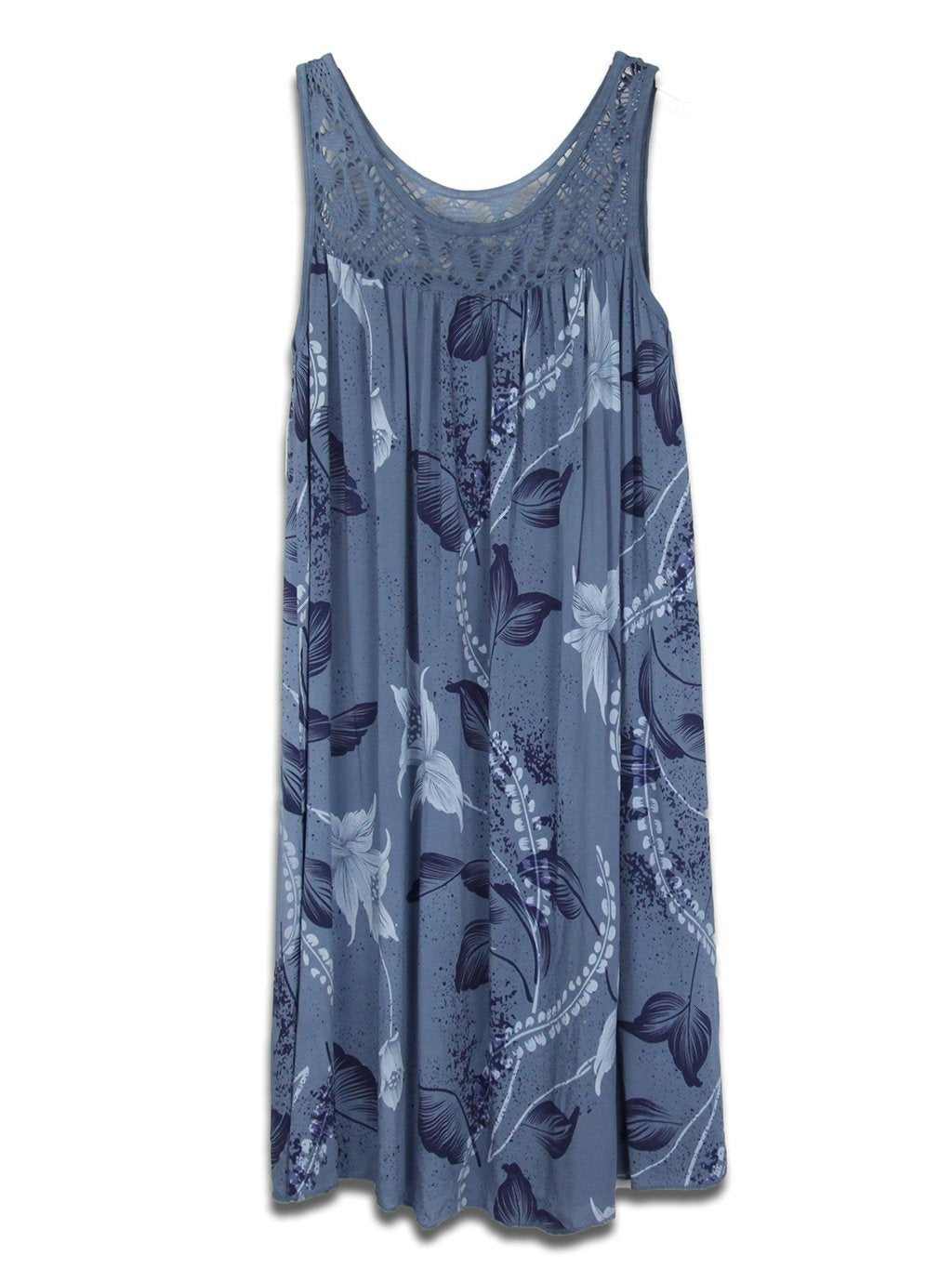 Women's Lace Stitching Cotton Blend Printing Sleeveless Swing Dress