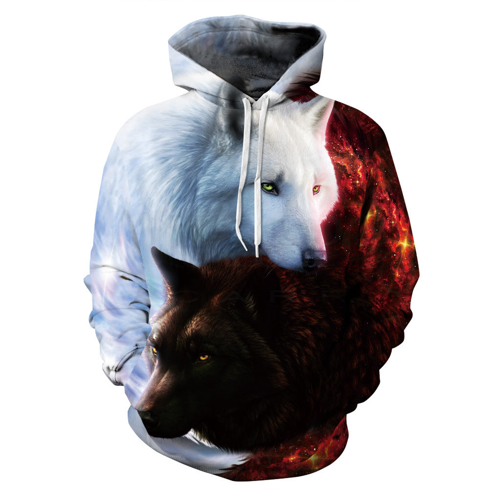 Fire Wolf Digital Stampato con cappuccio con cappuccio lunghe con cappuccio da cappuccio per coppia di dimensioni indossare abbigliamento sportivo