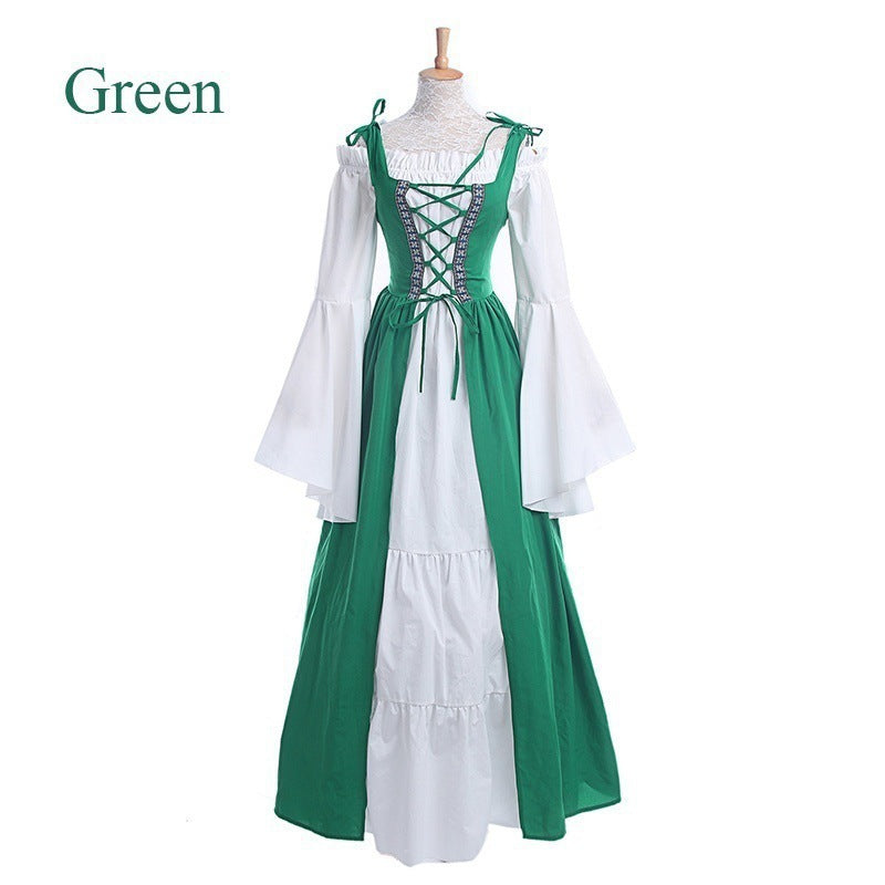 Square Solid Color Collar Tied Waist Retro Dress