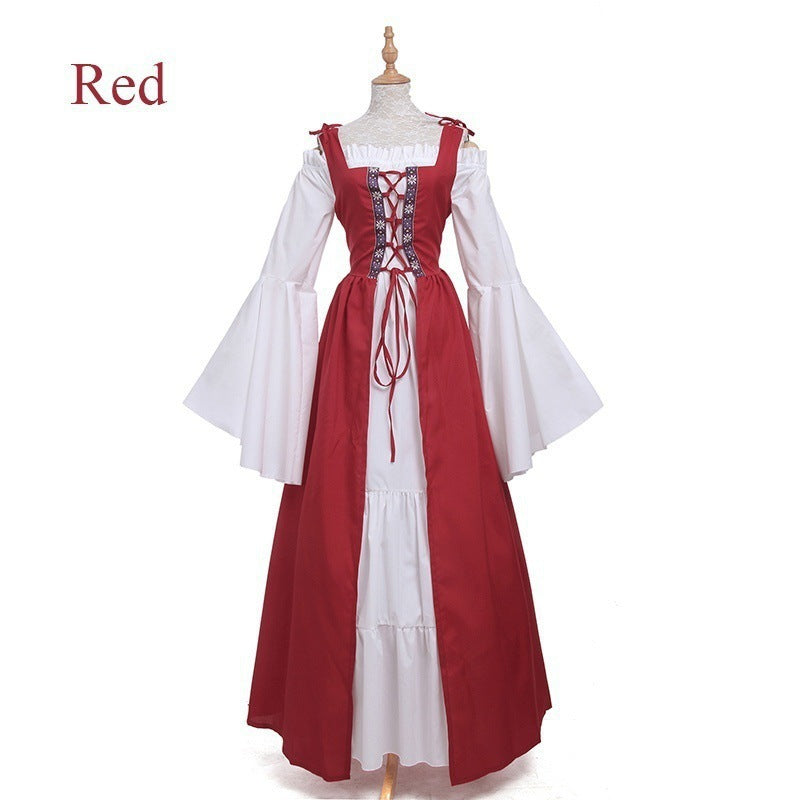 Square Solid Color Collar Tied Waist Retro Dress