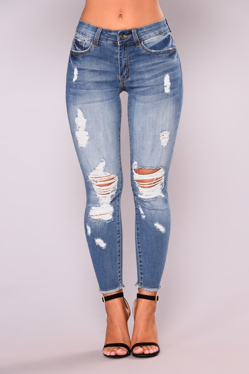 Summer High Street Hipster Elastic Cropped Ripped Women's Skinny Hip Fashion Jeans