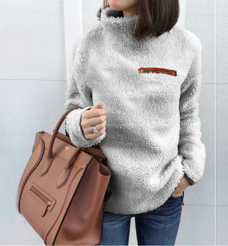 Solid Color Autumn Sweaters Women's Fashion Zipper Turtleneck Top
