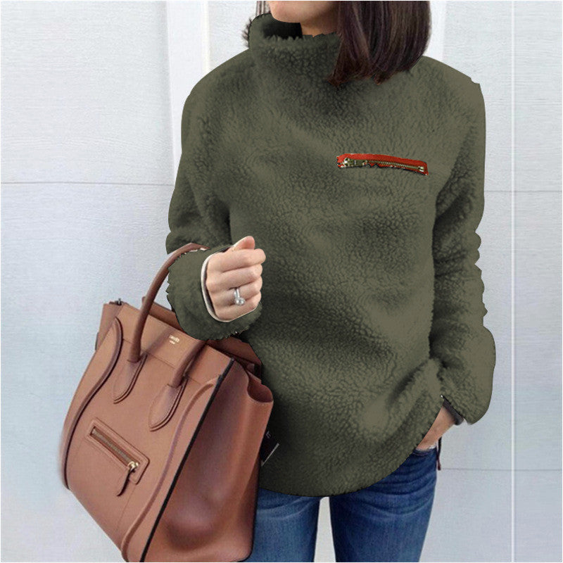 Solid Color Autumn Sweaters Women's Fashion Zipper Turtleneck Top