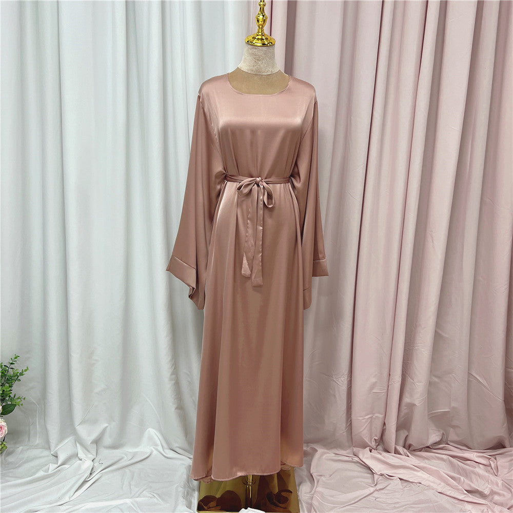 Flare Sleeve Basic Solid Color Plus Size Multicolor Robe Dress