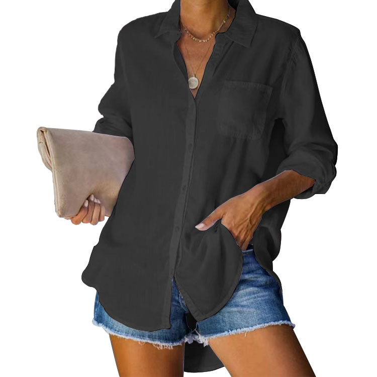 Women's Solid Color Regular Sleeve Large Size Casual Loose Breasted Shirt